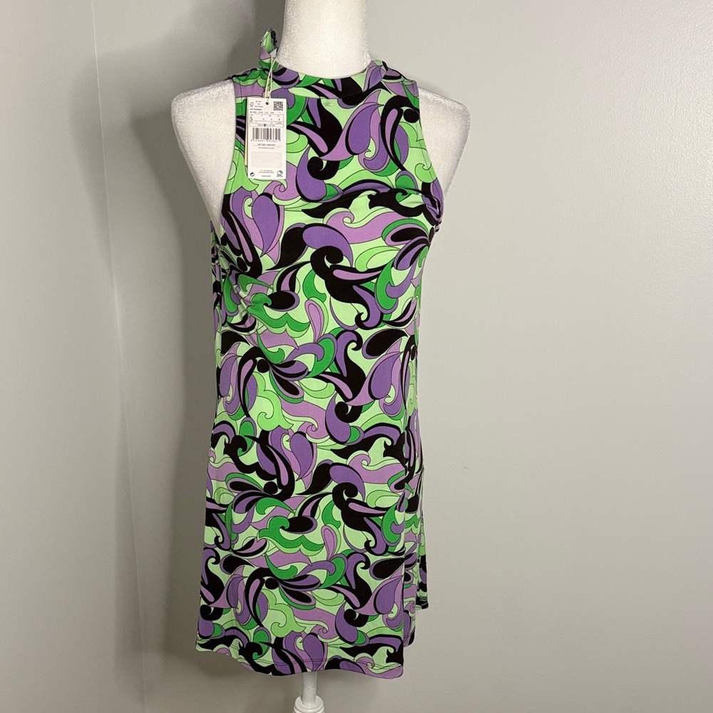 Mango Green and Purple Patterned Dress